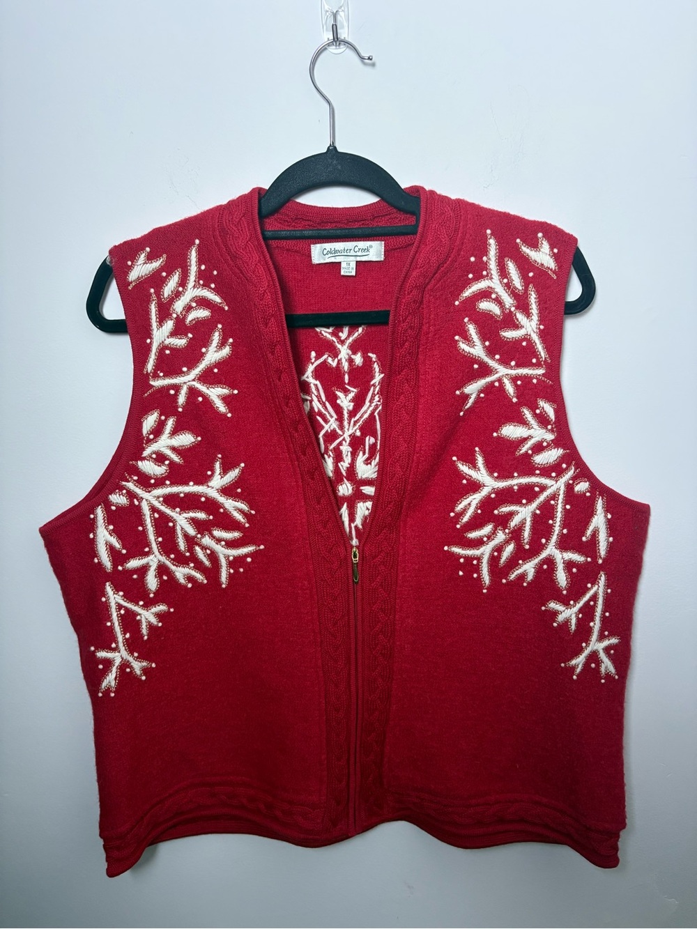 Coldwater Creek Embroidered Snowflake Zip Front Sweater Vest Holiday Size 1X